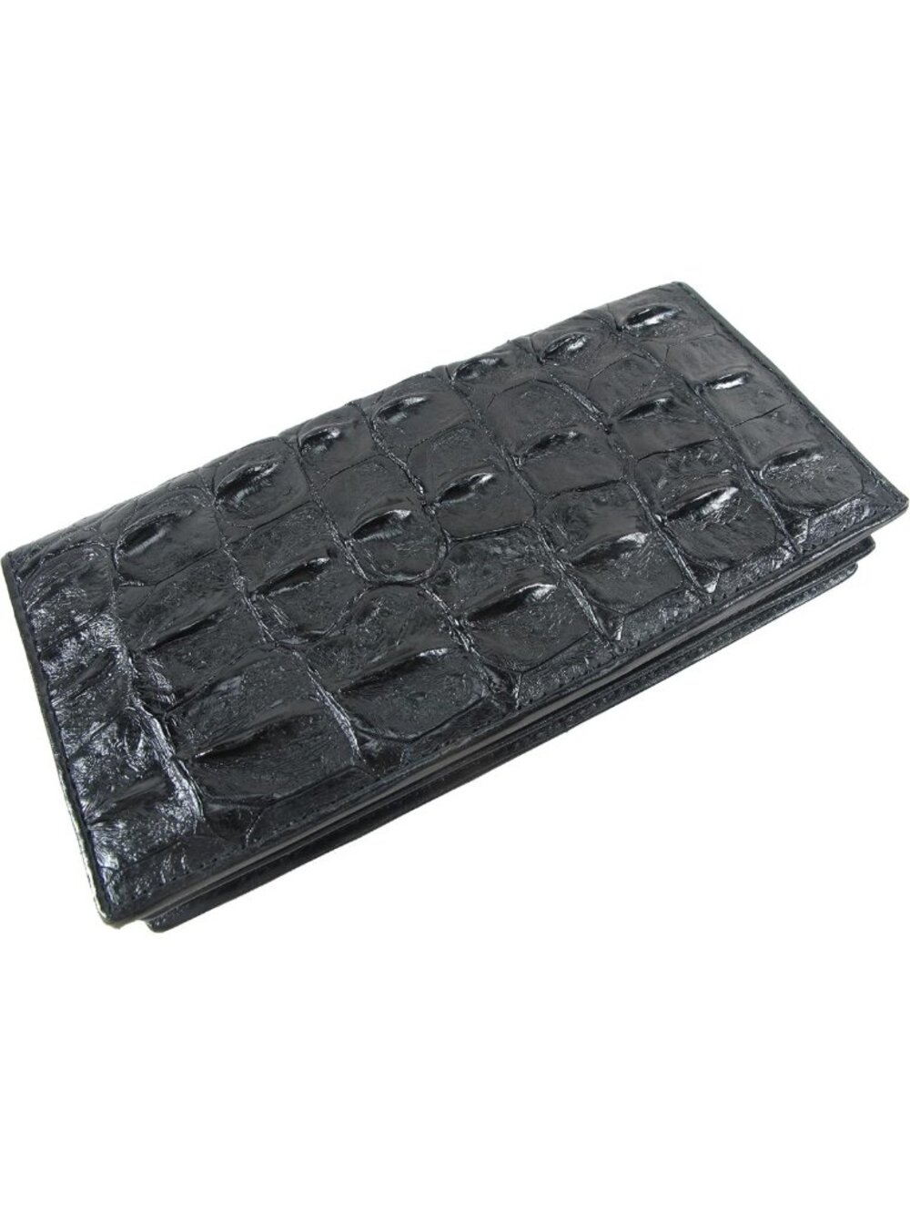 Genuine Crocodile Alligator Leather Checkbook Wallet - Elegant Black Design